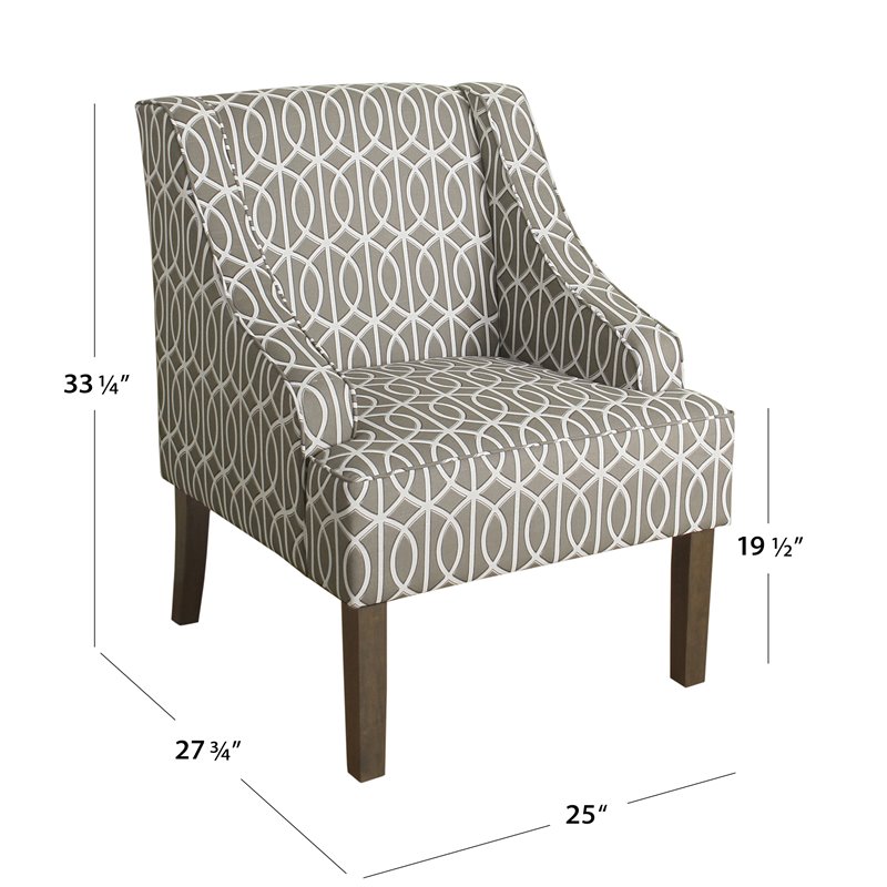 HomePop Finley Traditional Wood and Cotton Swoop Arm Accent Chair in Gray