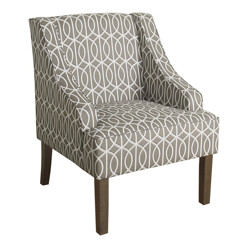 HomePop Finley Traditional Wood and Cotton Swoop Arm Accent Chair in Gray