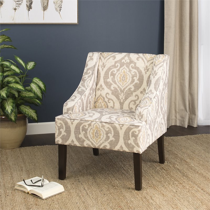 HomePop Suri Traditional Wood and Fabric Swoop Arm Accent Chair in Brown