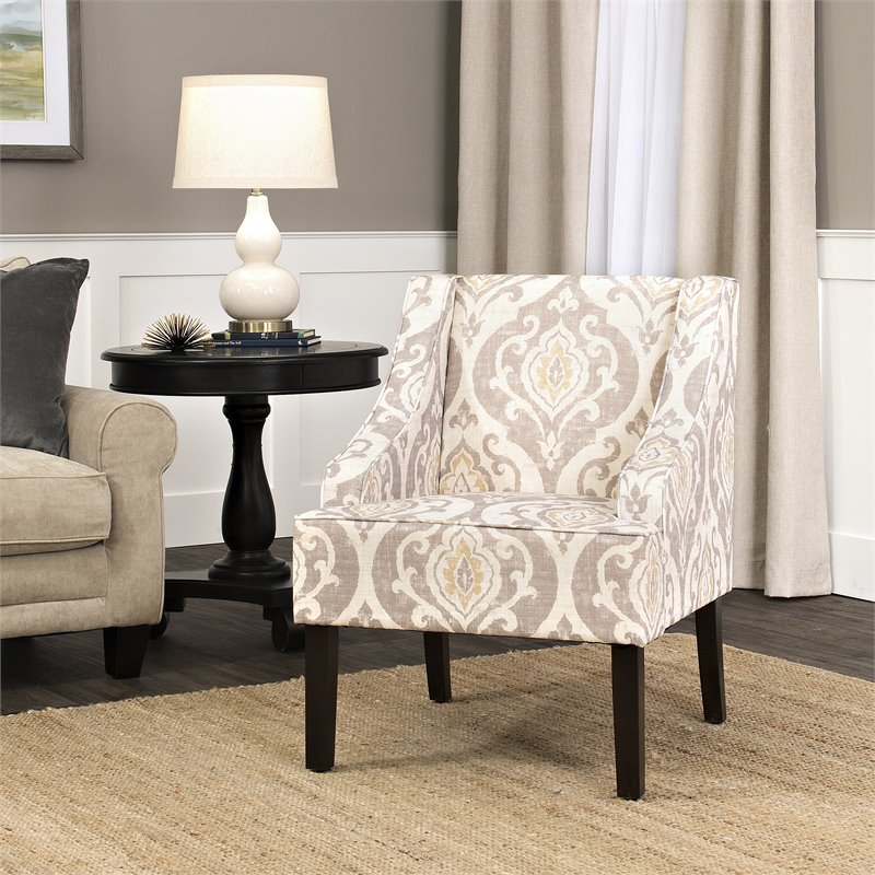 HomePop Suri Traditional Wood and Fabric Swoop Arm Accent Chair in Brown