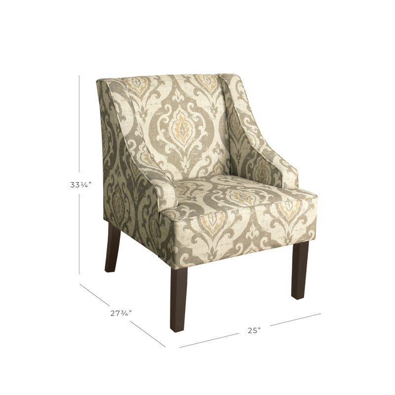 HomePop Suri Traditional Wood and Fabric Swoop Arm Accent Chair in Brown