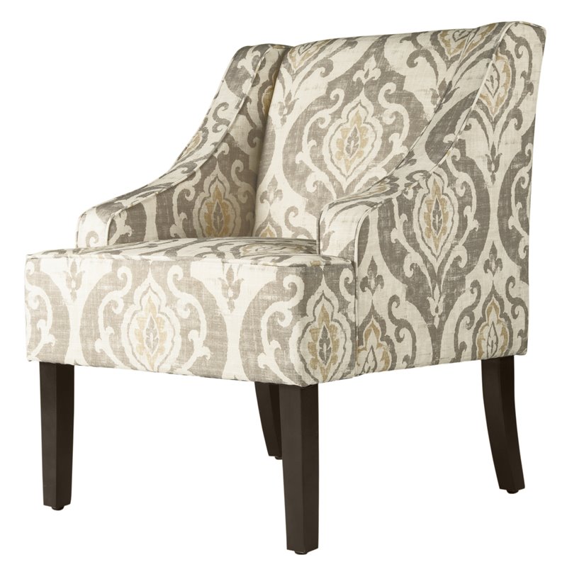 HomePop Suri Traditional Wood and Fabric Swoop Arm Accent Chair in Brown