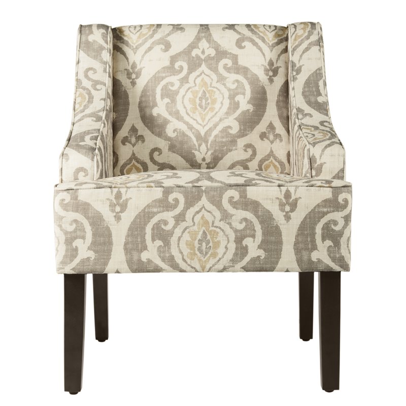 HomePop Suri Traditional Wood and Fabric Swoop Arm Accent Chair in Brown