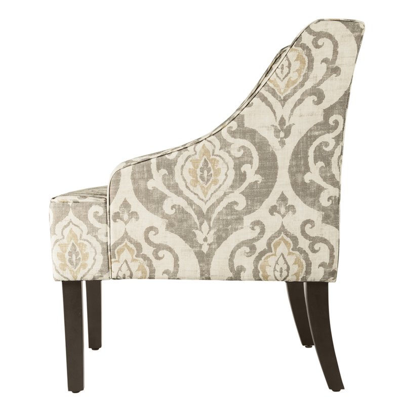 HomePop Suri Traditional Wood and Fabric Swoop Arm Accent Chair in Brown