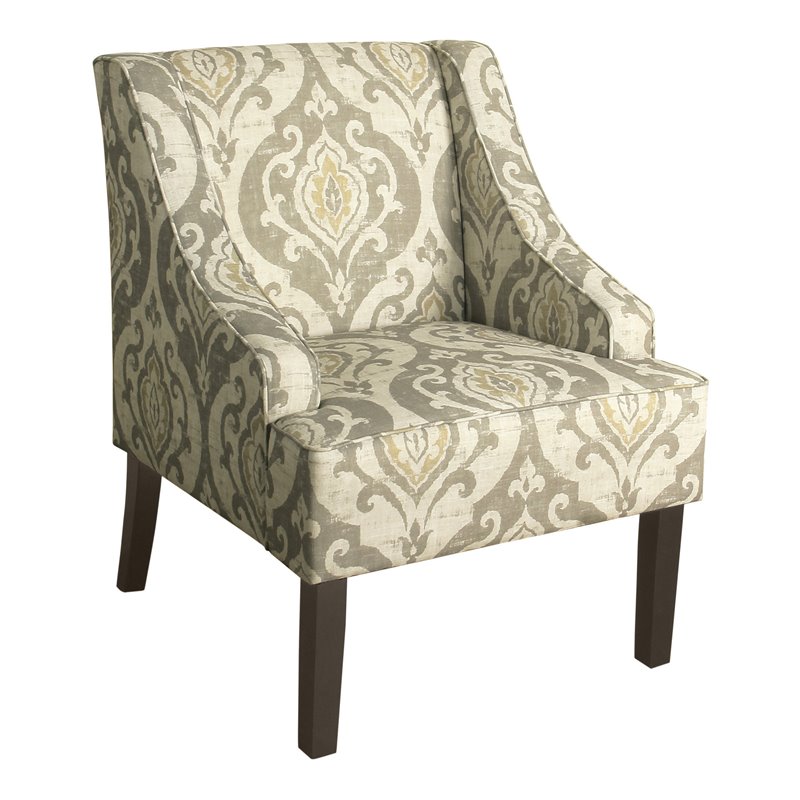 HomePop Suri Traditional Wood and Fabric Swoop Arm Accent Chair in Brown