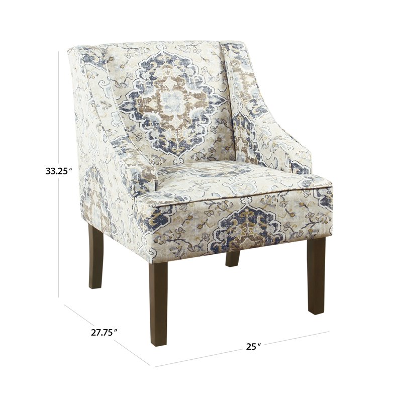 HomePop Traditional Fabric Swoop Arm Accent Chair in Ebony Cream