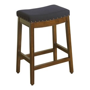 HomePop Blake 24&quot Wood and Fabric Backless Counter Stool in Blue