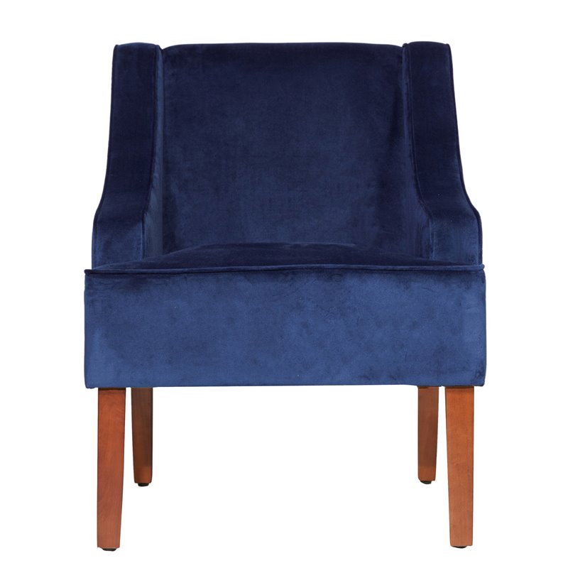 HomePop Traditional Wood and Velvet Swoop Arm Accent Chair in Dark Blue