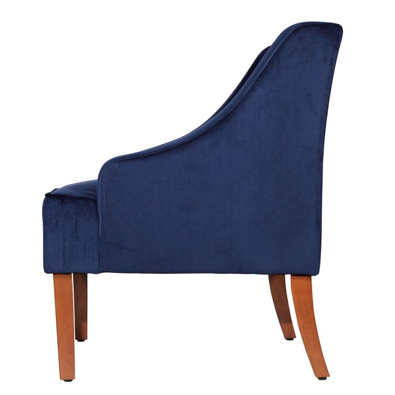 HomePop Traditional Wood and Velvet Swoop Arm Accent Chair in Dark Blue