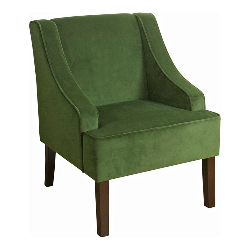 HomePop Traditional Wood and Velvet Swoop Arm Accent Chair in Green