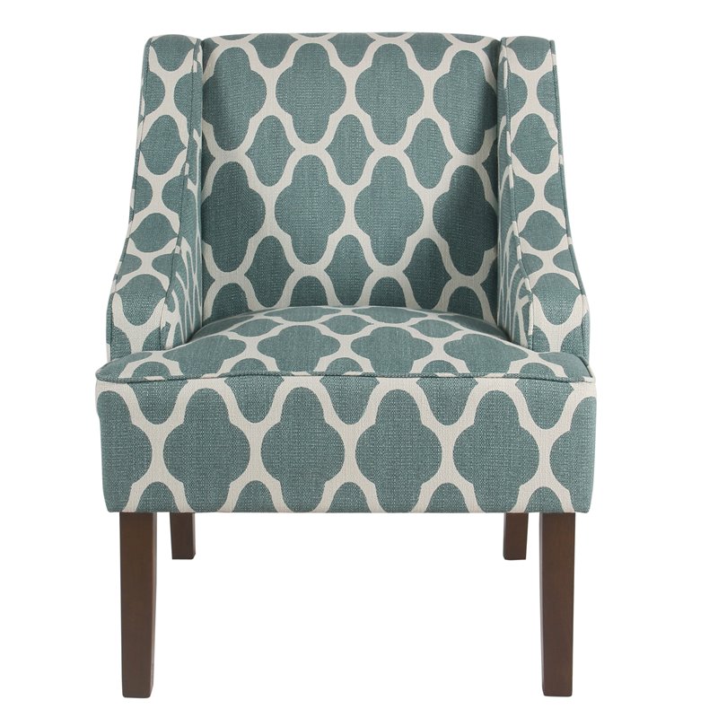 HomePop Traditional Fabric Geometric Swoop Arm Accent Chair in Teal Blue