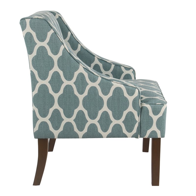 HomePop Traditional Fabric Geometric Swoop Arm Accent Chair in Teal Blue