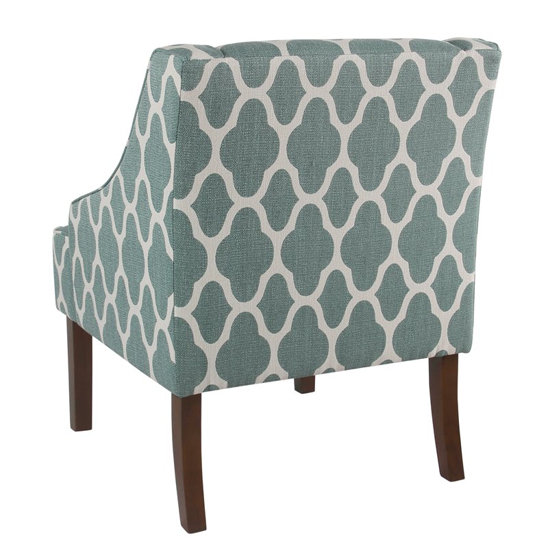 HomePop Traditional Fabric Geometric Swoop Arm Accent Chair in Teal Blue