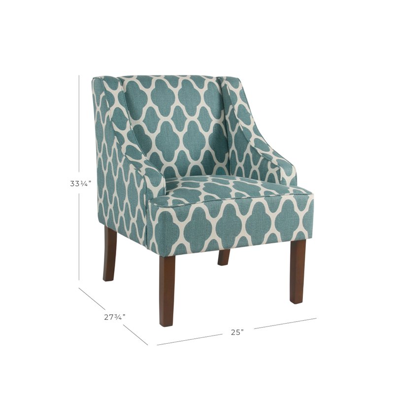 HomePop Traditional Fabric Geometric Swoop Arm Accent Chair in Teal Blue