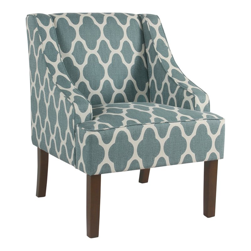 HomePop Traditional Fabric Geometric Swoop Arm Accent Chair in Teal Blue
