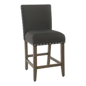 HomePop 24&quot Wood and Fabric Counter Stool with Nailheads in Dark Charcoal
