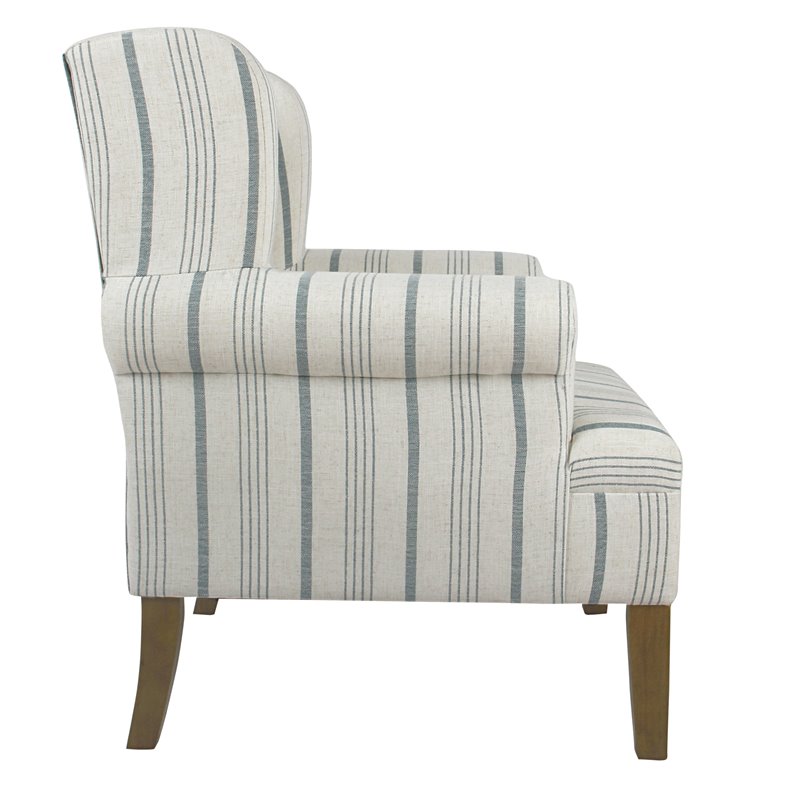HomePop Emerson Wood & Fabric Stripe Pattern Accent Arm Chair in Teal Blue