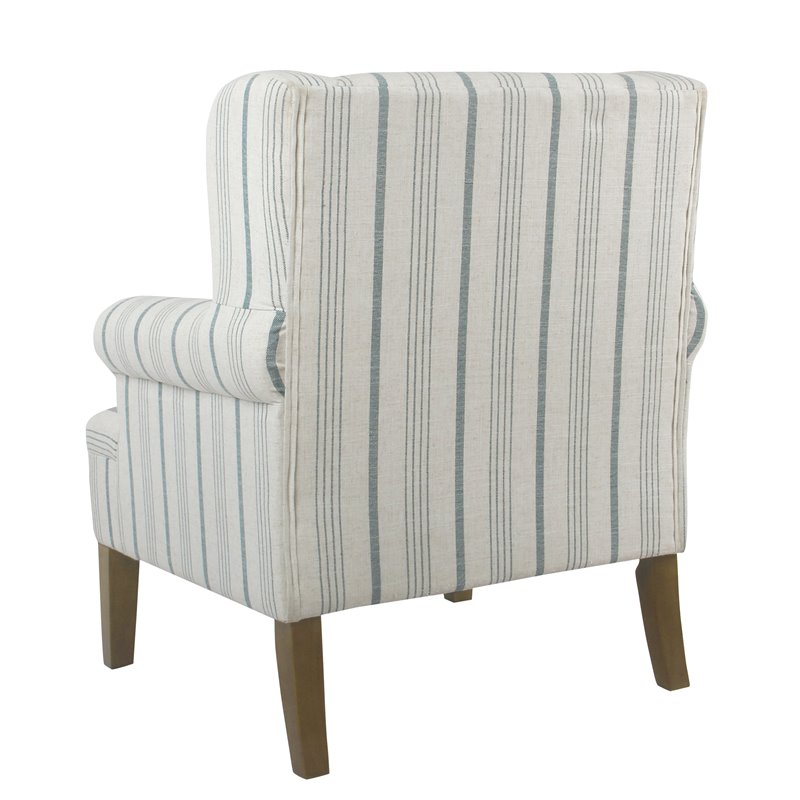 HomePop Emerson Wood & Fabric Stripe Pattern Accent Arm Chair in Teal Blue