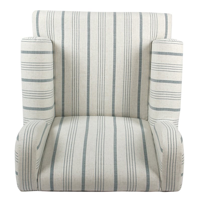 HomePop Emerson Wood & Fabric Stripe Pattern Accent Arm Chair in Teal Blue