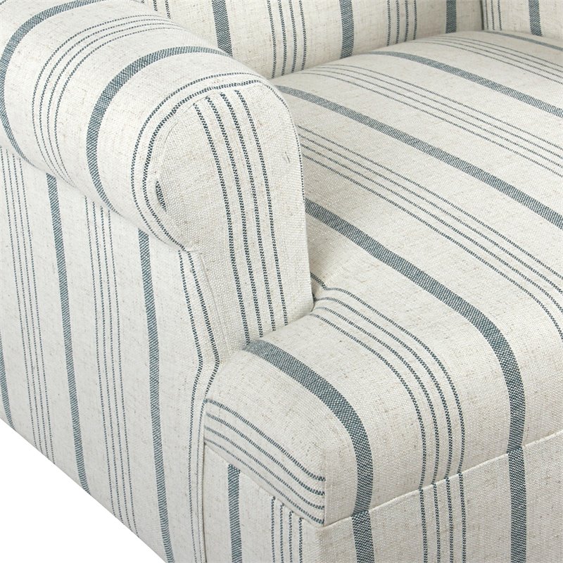 HomePop Emerson Wood & Fabric Stripe Pattern Accent Arm Chair in Teal Blue