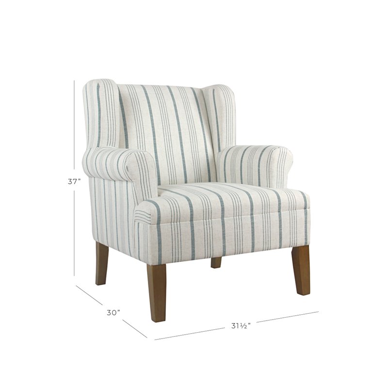 HomePop Emerson Wood & Fabric Stripe Pattern Accent Arm Chair in Teal Blue