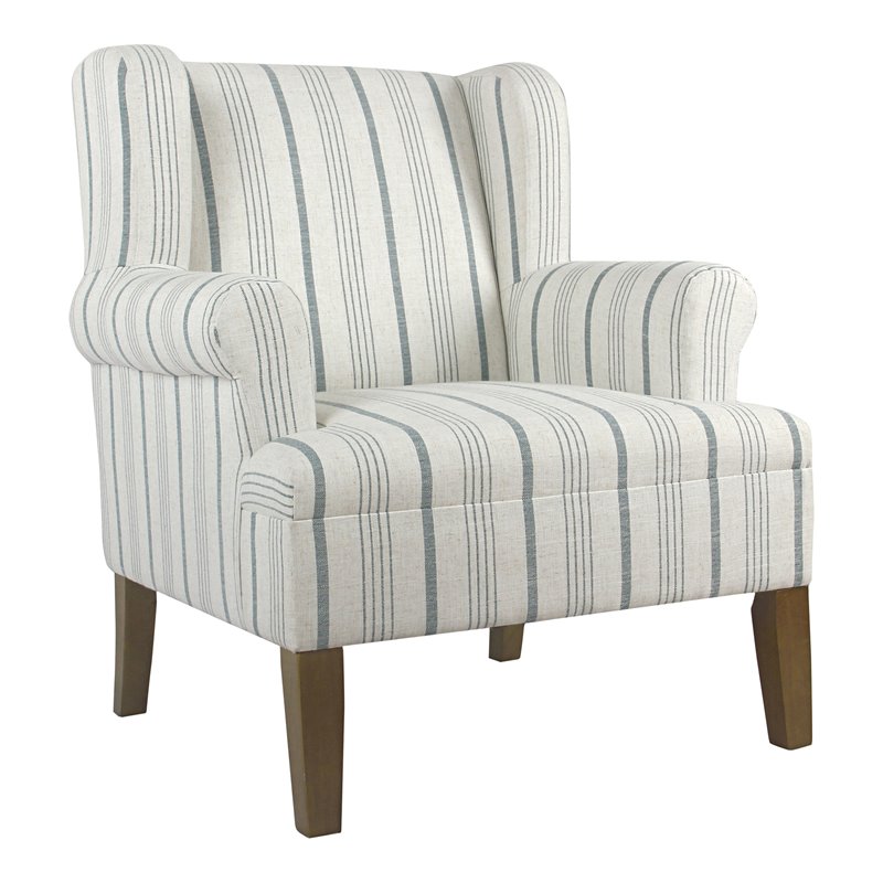 HomePop Emerson Wood & Fabric Stripe Pattern Accent Arm Chair in Teal Blue
