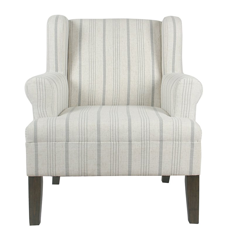 HomePop Emerson Wood & Fabric Stripe Pattern Accent Chair w/ Rolled Arm in Gray