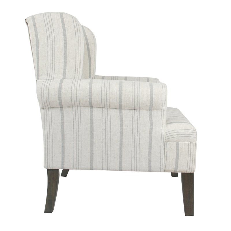 HomePop Emerson Wood & Fabric Stripe Pattern Accent Chair w/ Rolled Arm in Gray