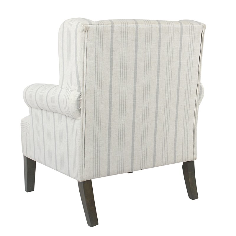 HomePop Emerson Wood & Fabric Stripe Pattern Accent Chair w/ Rolled Arm in Gray