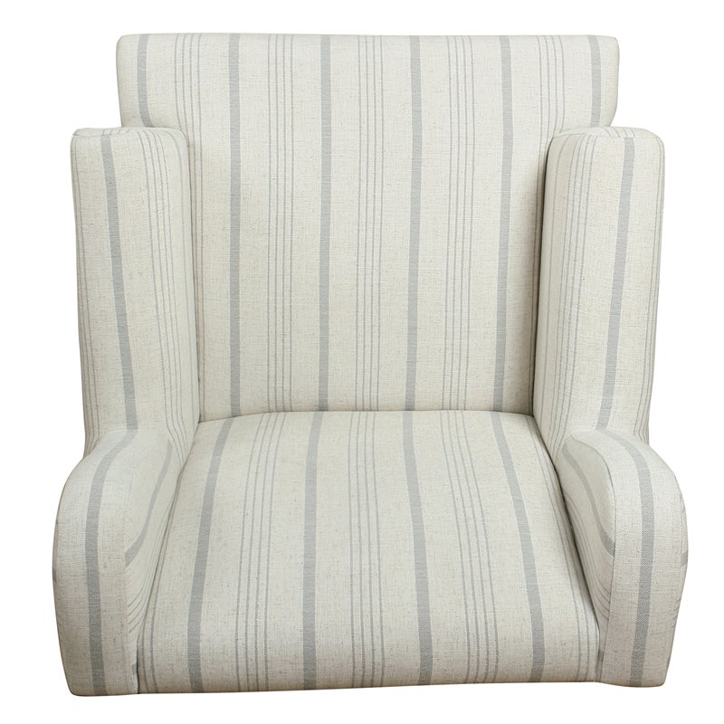 HomePop Emerson Wood & Fabric Stripe Pattern Accent Chair w/ Rolled Arm in Gray