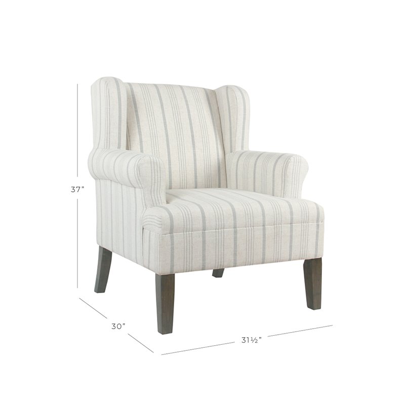 HomePop Emerson Wood & Fabric Stripe Pattern Accent Chair w/ Rolled Arm in Gray