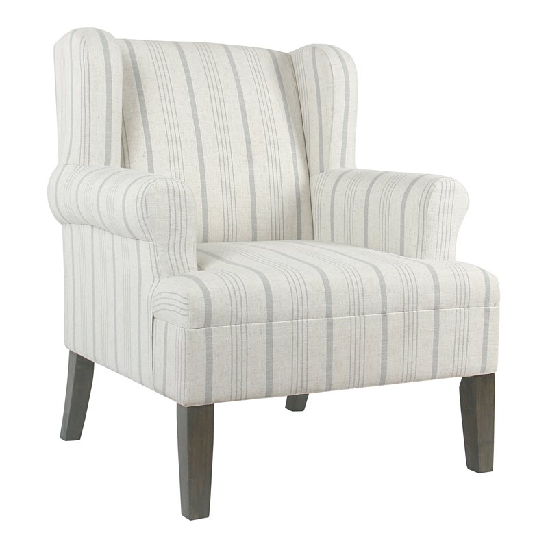HomePop Emerson Wood & Fabric Stripe Pattern Accent Chair w/ Rolled Arm in Gray