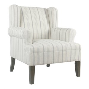 HomePop Emerson Wood & Fabric Stripe Pattern Accent Chair w/ Rolled Arm in Gray