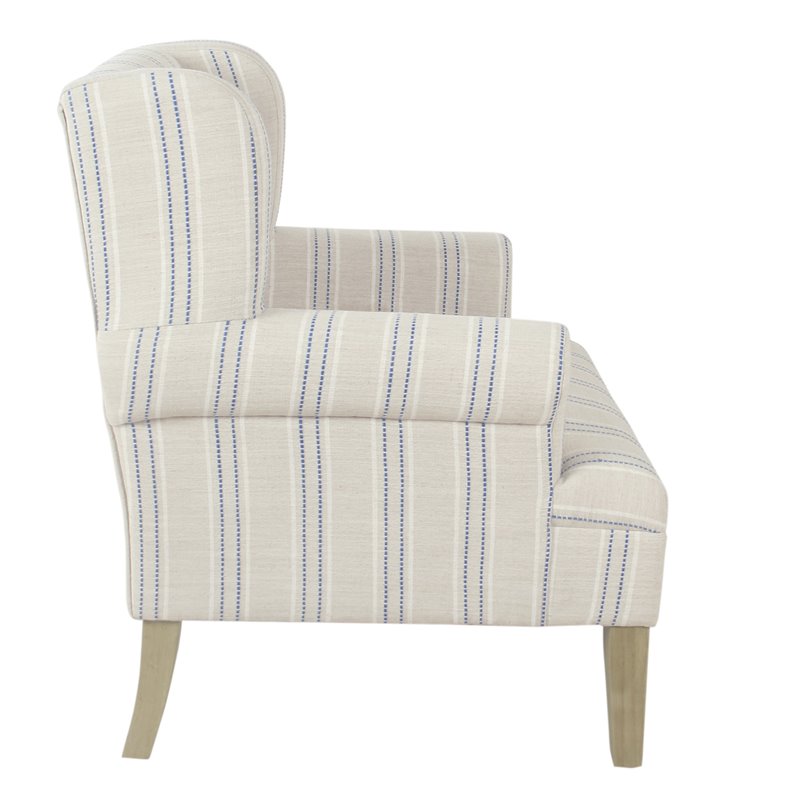 HomePop Emerson Wood & Fabric Stripe Pattern Wingback Accent Chair in White/Blue