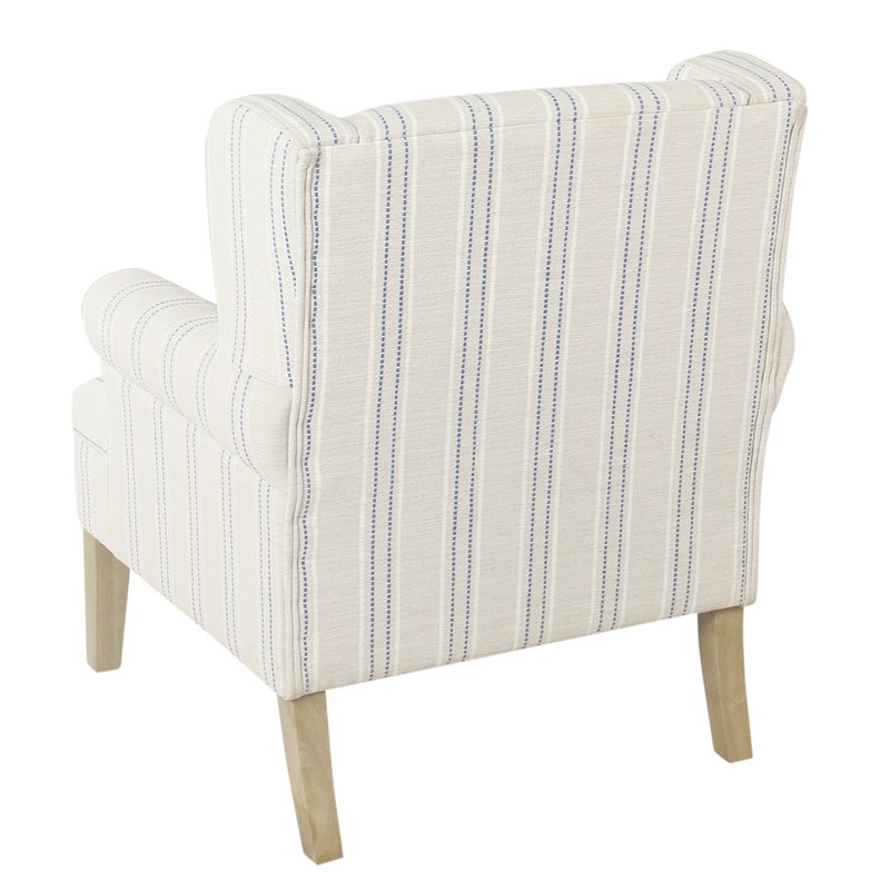 HomePop Emerson Wood & Fabric Stripe Pattern Wingback Accent Chair in White/Blue
