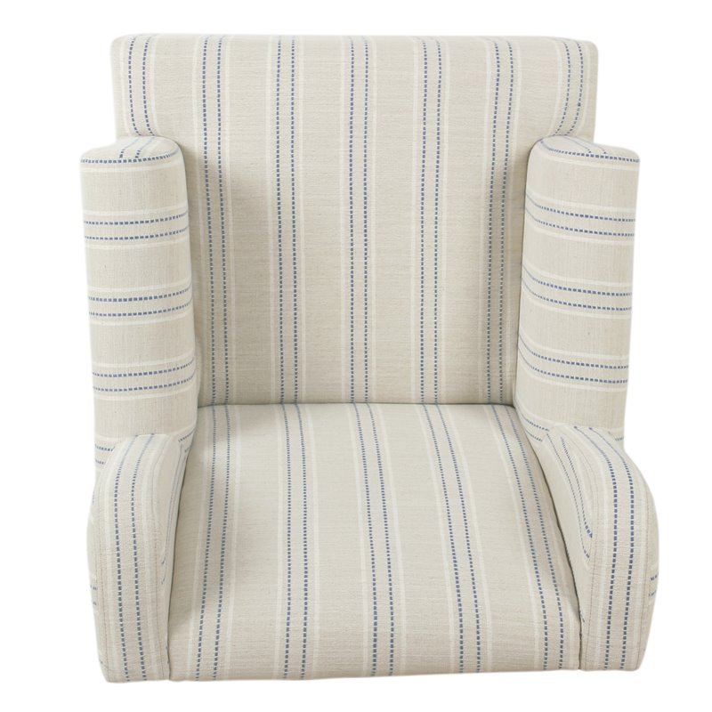 HomePop Emerson Wood & Fabric Stripe Pattern Wingback Accent Chair in White/Blue