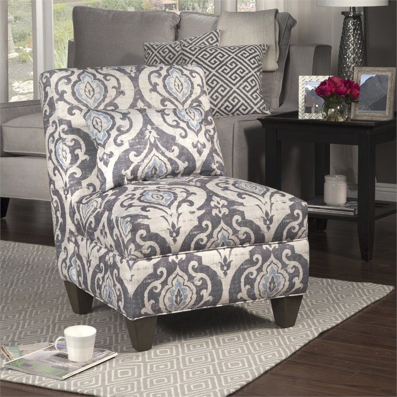 HomePop Wood and Fabric Large Accent Chair with Patina Gray Legs in Slate Blue