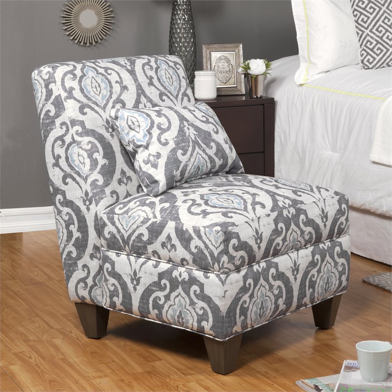 HomePop Wood and Fabric Large Accent Chair with Patina Gray Legs in Slate Blue