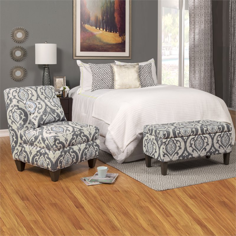 HomePop Wood and Fabric Large Accent Chair with Patina Gray Legs in Slate Blue