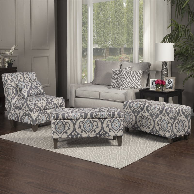 HomePop Wood and Fabric Large Accent Chair with Patina Gray Legs in Slate Blue