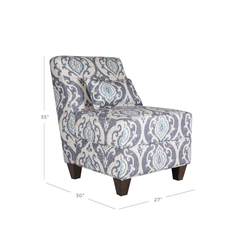HomePop Wood and Fabric Large Accent Chair with Patina Gray Legs in Slate Blue