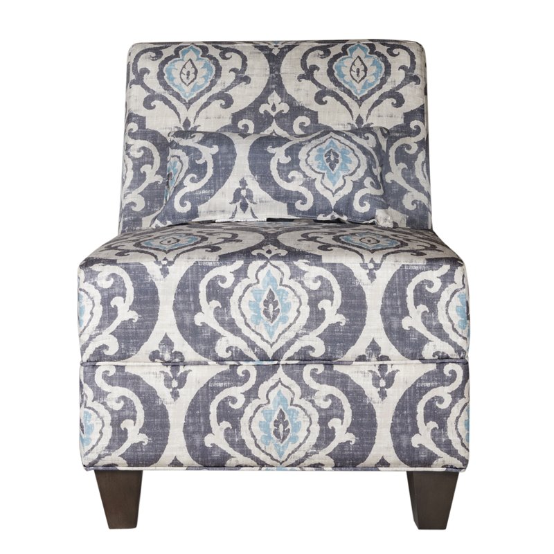 HomePop Wood and Fabric Large Accent Chair with Patina Gray Legs in Slate Blue