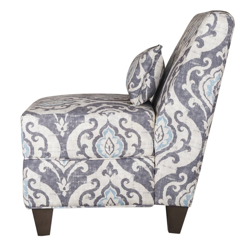 HomePop Wood and Fabric Large Accent Chair with Patina Gray Legs in Slate Blue