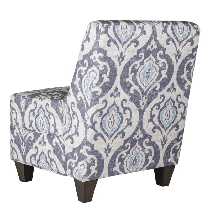 HomePop Wood and Fabric Large Accent Chair with Patina Gray Legs in Slate Blue