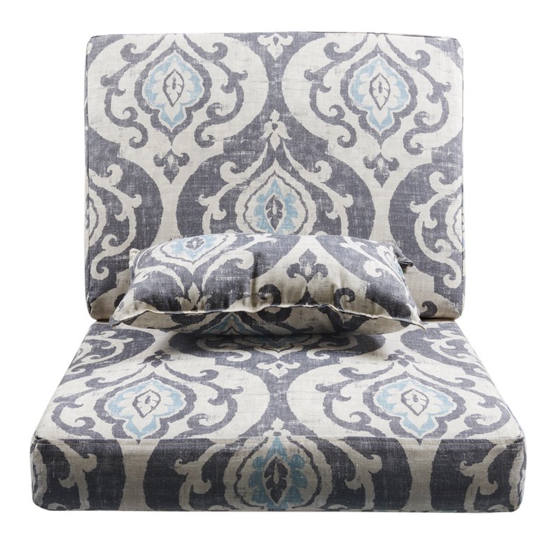 HomePop Wood and Fabric Large Accent Chair with Patina Gray Legs in Slate Blue