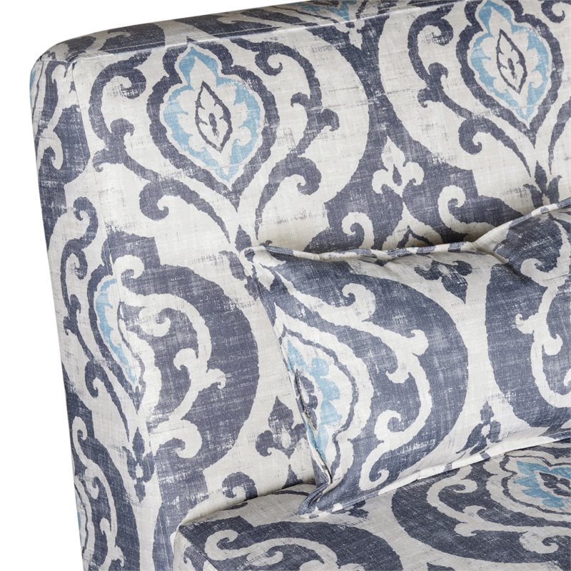 HomePop Wood and Fabric Large Accent Chair with Patina Gray Legs in Slate Blue