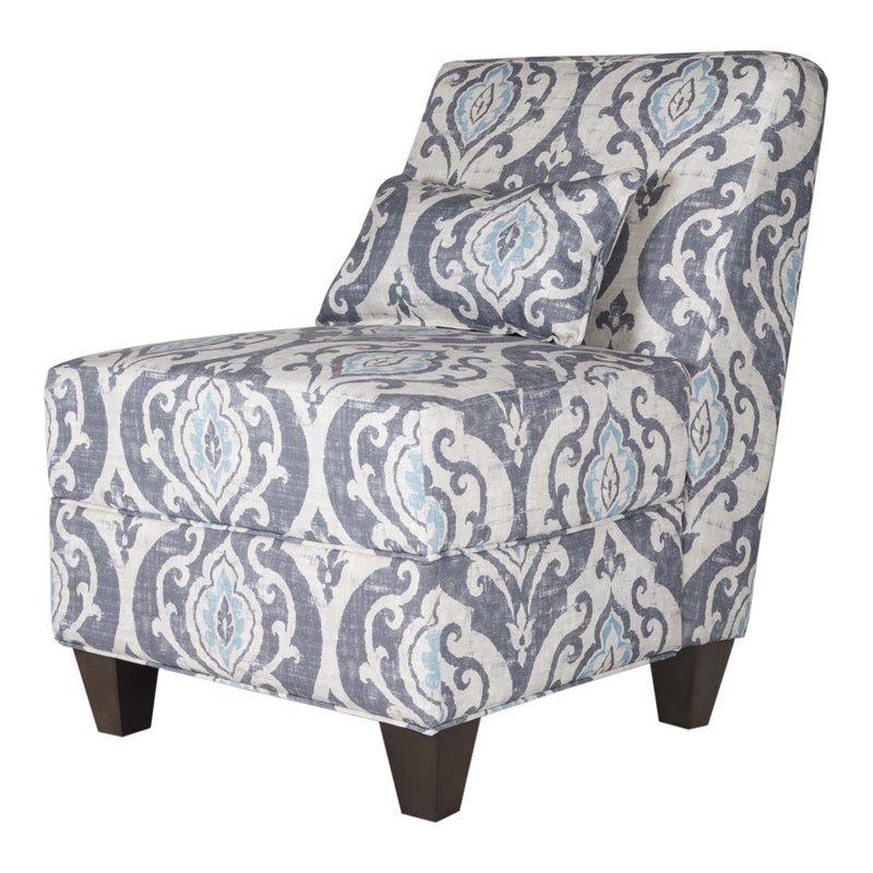 HomePop Wood and Fabric Large Accent Chair with Patina Gray Legs in Slate Blue