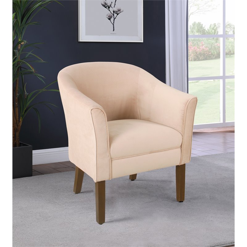 HomePop Transitional Wood and Velvet Barrel Accent Chair in Blush Pink