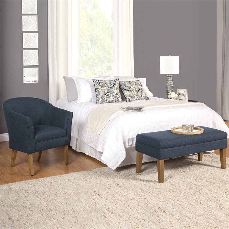 HomePop Wood and Fabric Chunky Textured Accent Chair in Dark Blue