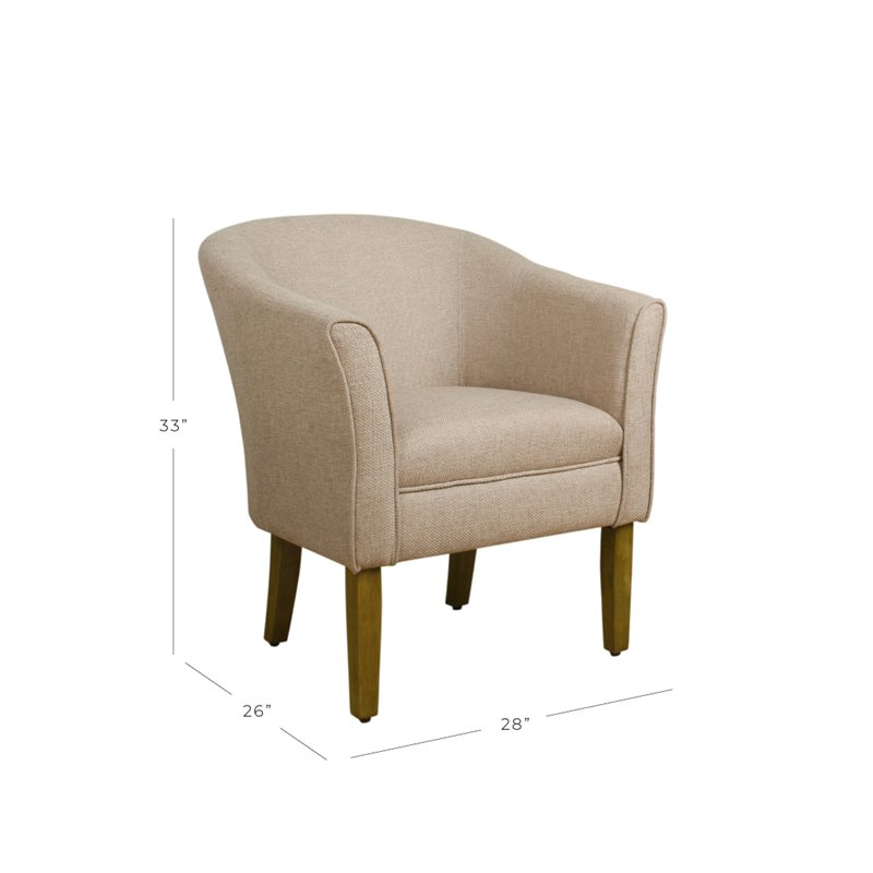 HomePop Transitional Wood and Fabric Barrel Accent Chair in Flax Brown